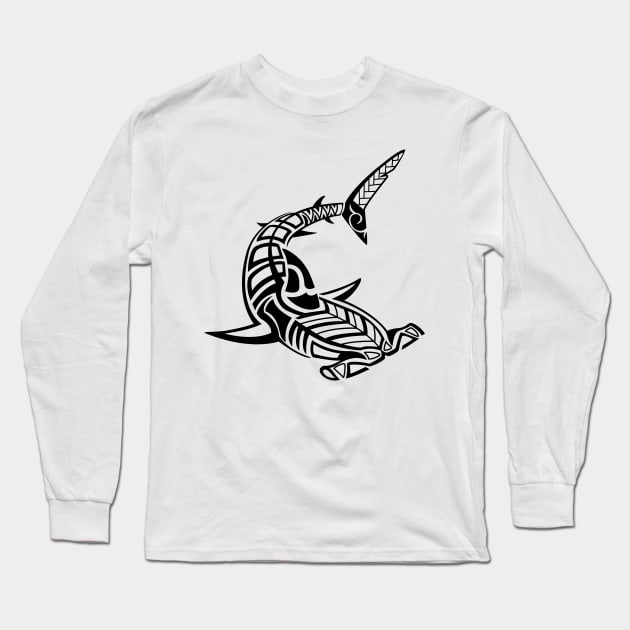 Tribal Hammerhead shark Long Sleeve T-Shirt by doddy77